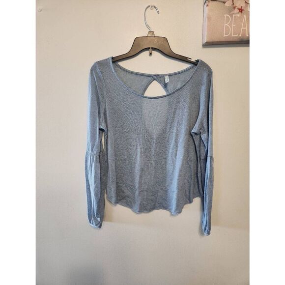 Free People Womens Blue Boho Balloon Sleeve Keyhole Boat Neck Oversized Size S - Picture 1 of 3